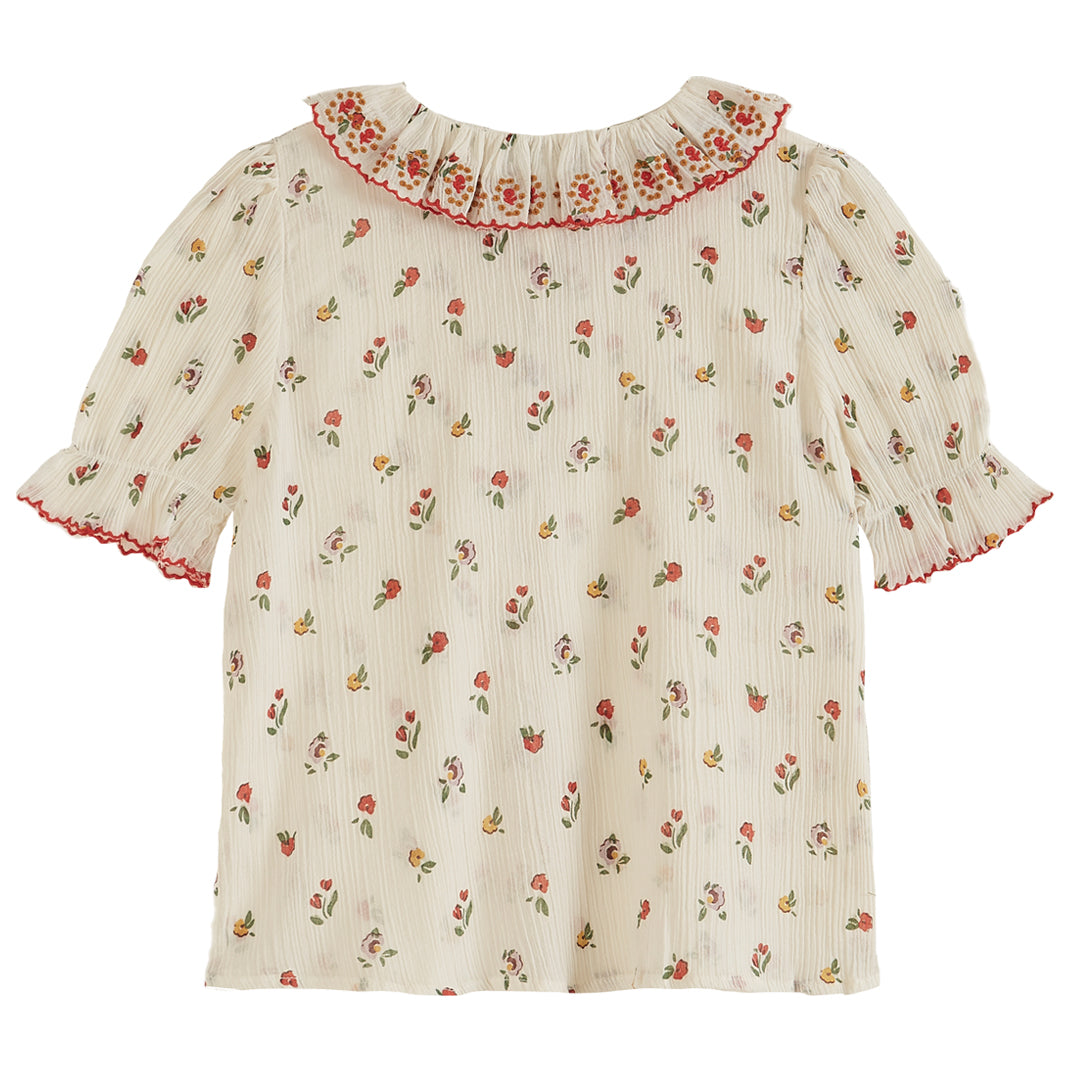 Emile et Ida Ecru Poppy Embroiderd Collar Blouse