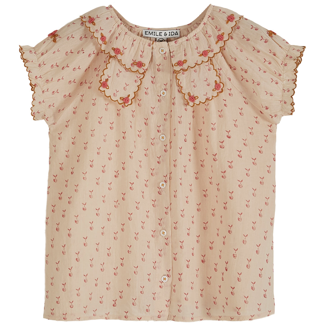 Emile et Ida Beige Apple Print Baby Blouse