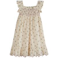 Emile et Ida Cream Berry Print Smocked Dress