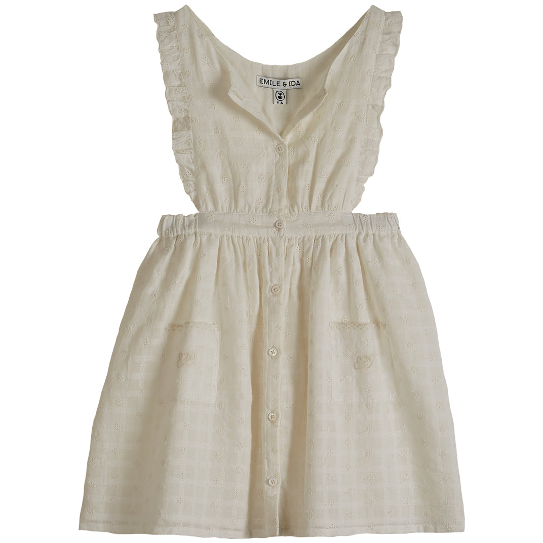 Emile et Ida Ecru Embroidered Apron Dress Ladida Emile et Ida Ecru Embroidered Apron Dress Ladida