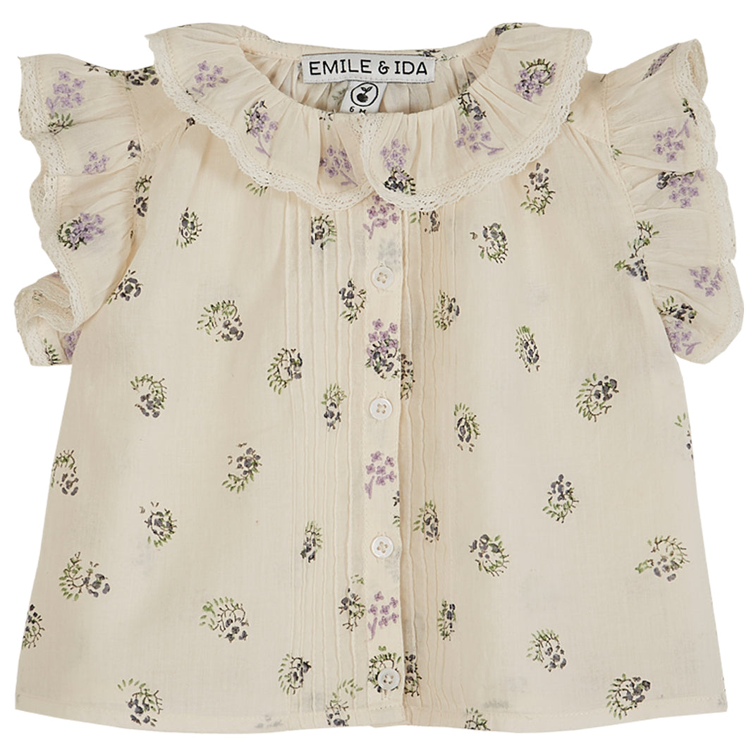 Emile et Ida Ecru Berry Print Baby Blouse