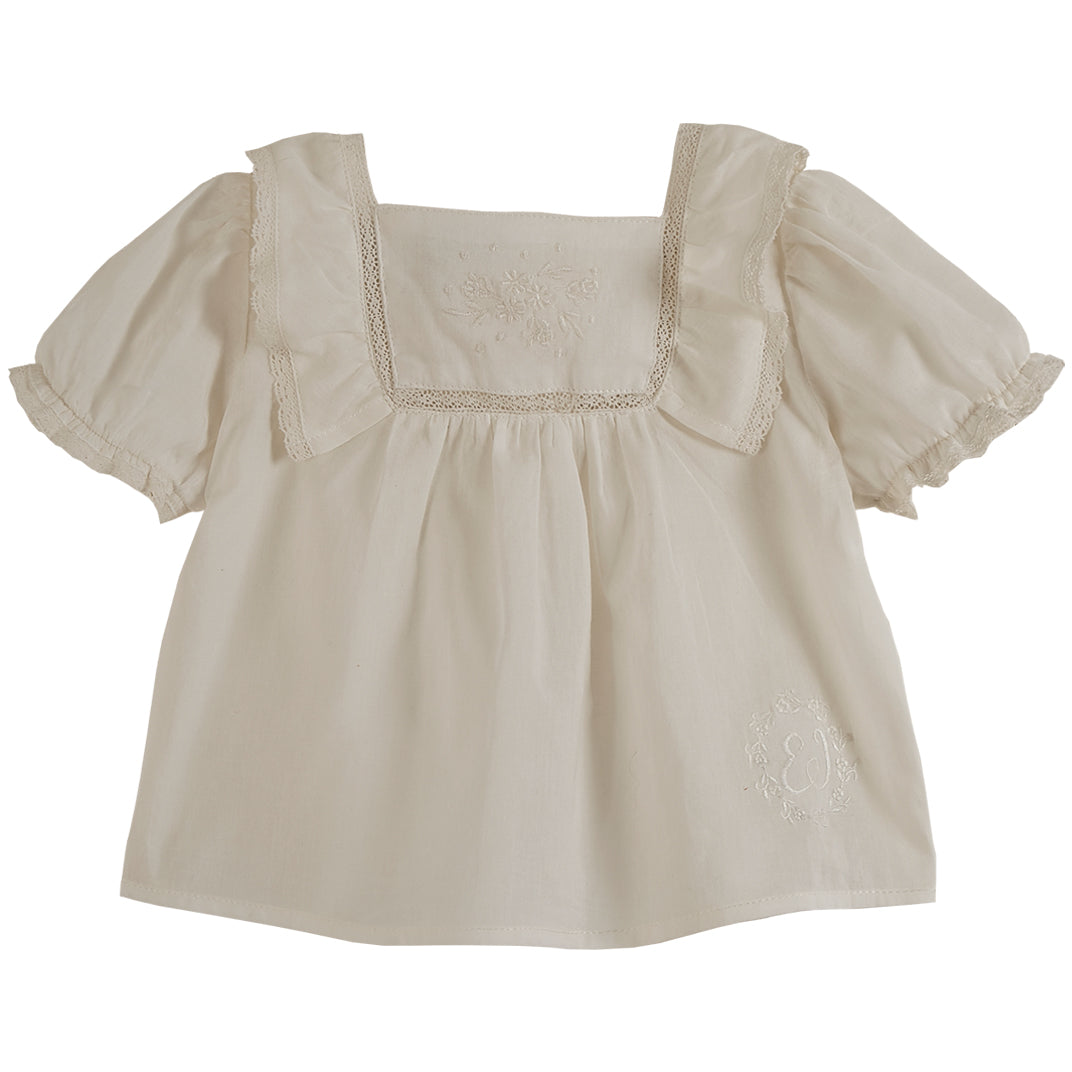 Emile et Ida Ecru Ruffle Vintage Embroidered Blouse