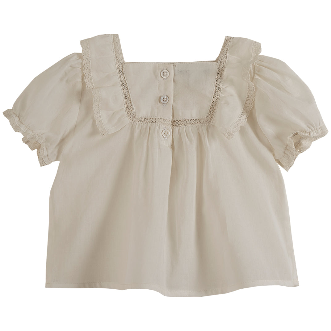 Emile et Ida Ecru Ruffle Vintage Embroidered Blouse