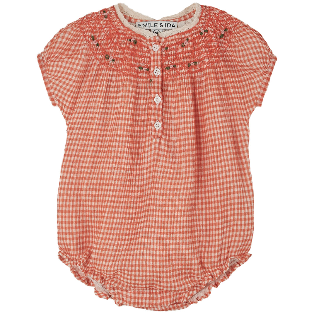 Emile et Ida Red Vichy Ruffle Collar Romper