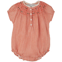 Emile et Ida Red Vichy Ruffle Collar Romper