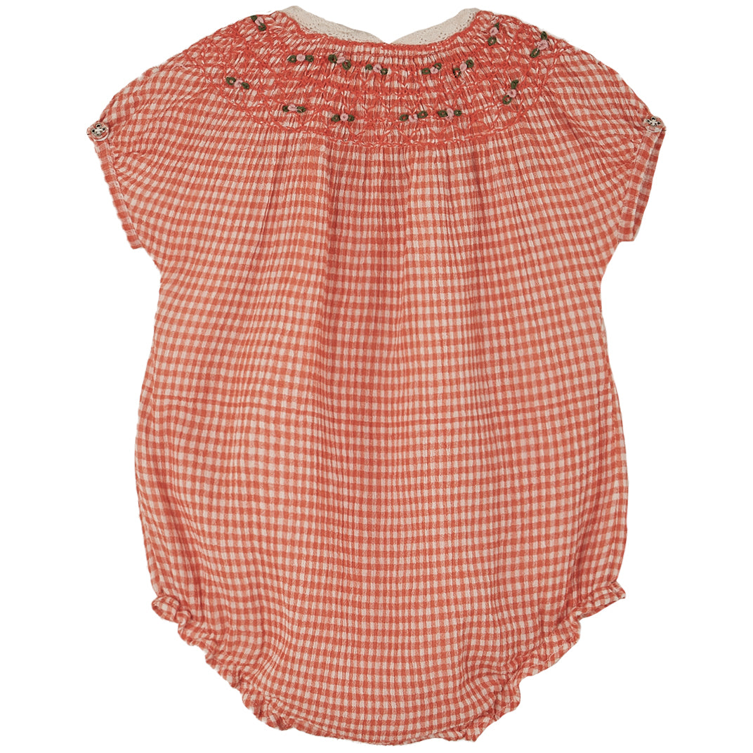 Emile et Ida Red Vichy Ruffle Collar Romper