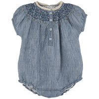 Emile et Ida Blue Mini Vichy Ruffle Collar Romper