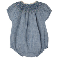 Emile et Ida Blue Mini Vichy Ruffle Collar Romper