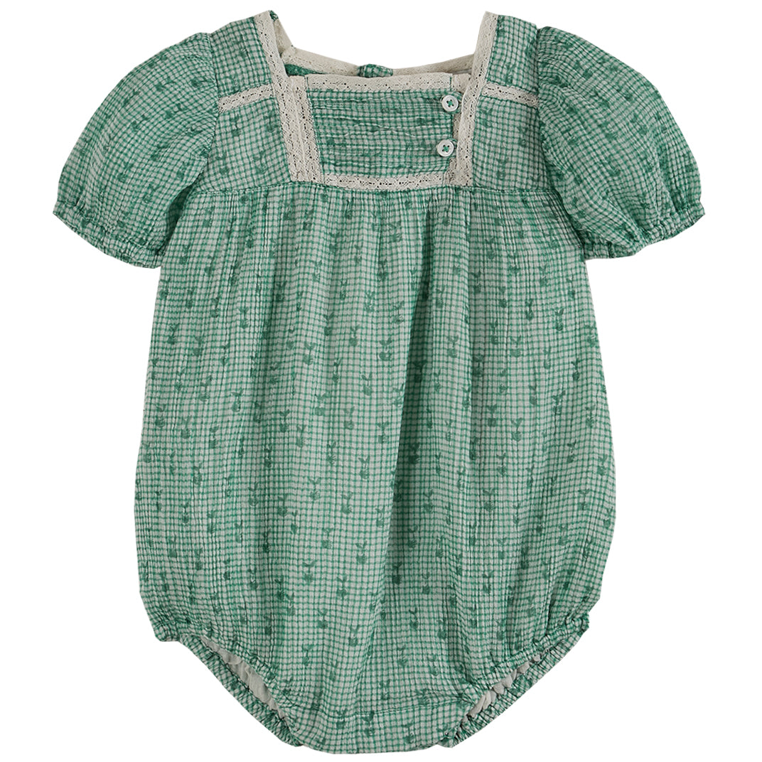 Emile et Ida Green Check Lace Romper