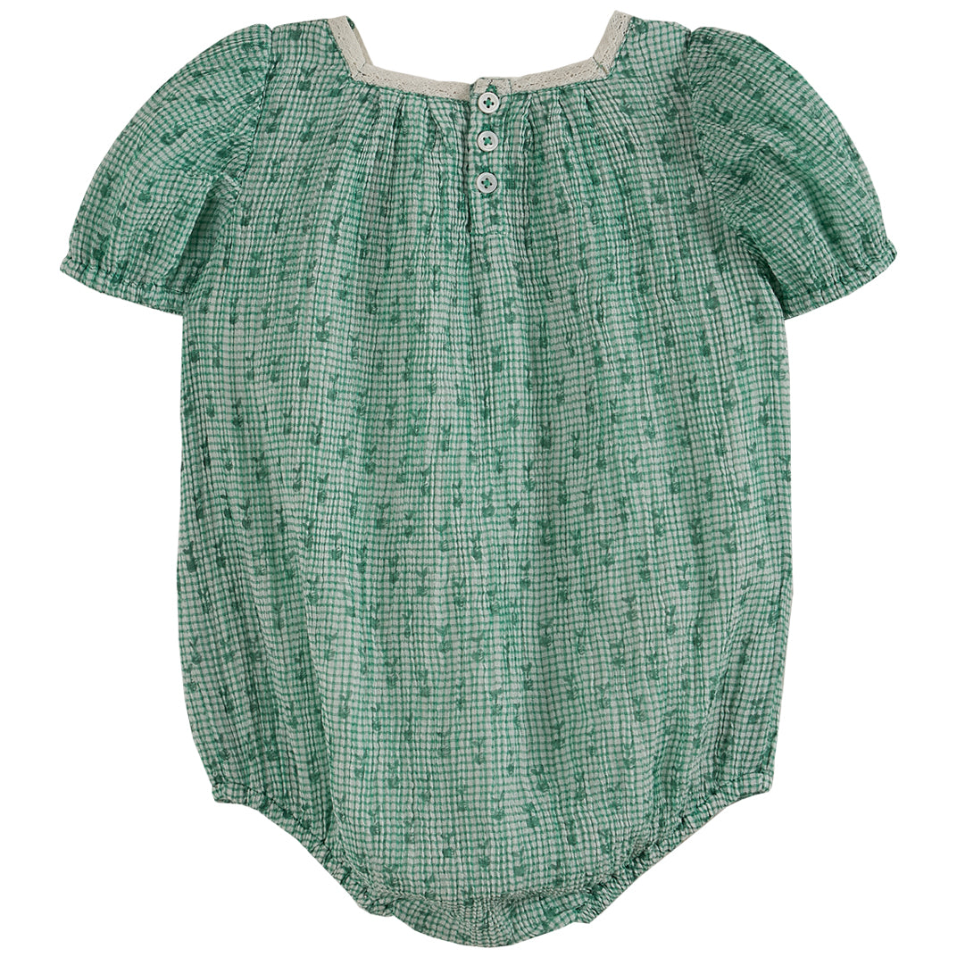 Emile et Ida Green Check Lace Romper