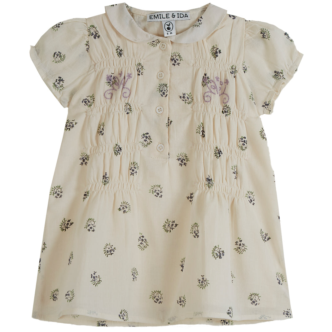 Emile et Ida Ecru Berry Print Baby Dress