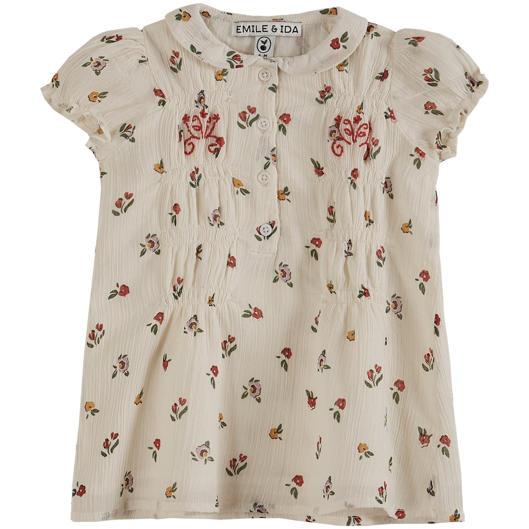 Emile et Ida Ecru Poppy Embroidered Baby Dress