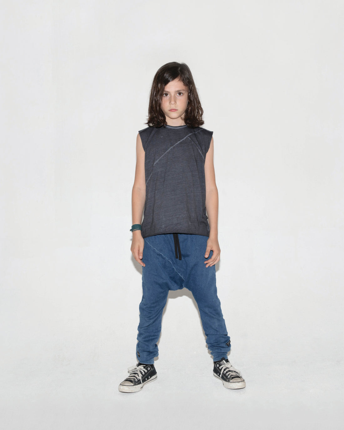NUNUNU Dyed Graphite Diagonal Sleeveless T-shirt