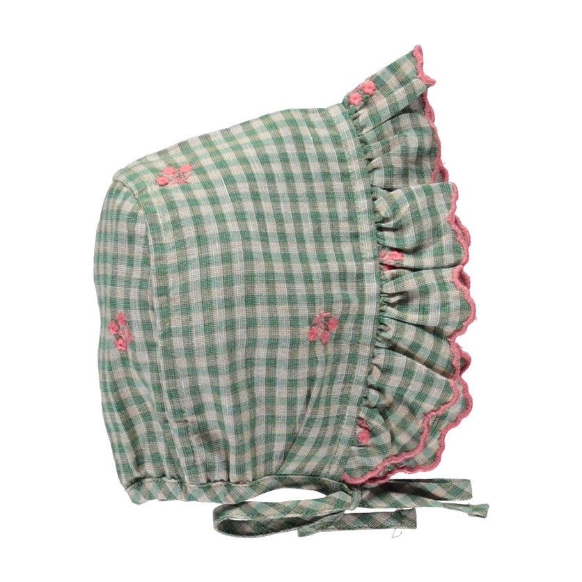 Bebe Organic Green Gingham Uma Bonnet