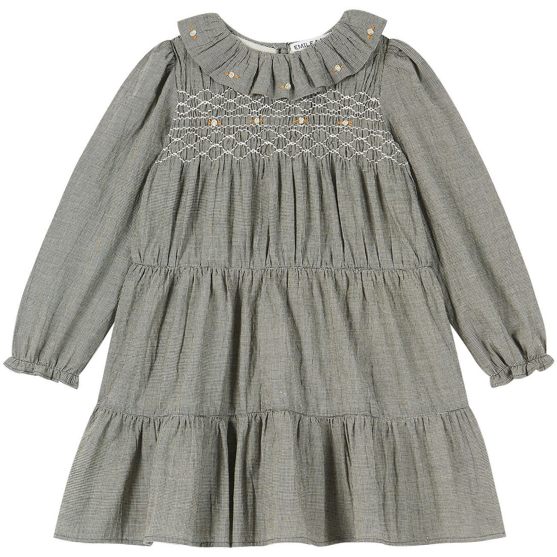 Emile et Ida Grey Mini Check Smocked Dress