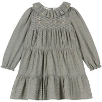 Emile et Ida Grey Mini Check Smocked Dress