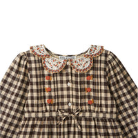 Emile et Ida Cafe Vichy Broidered Collar Tiered Dress