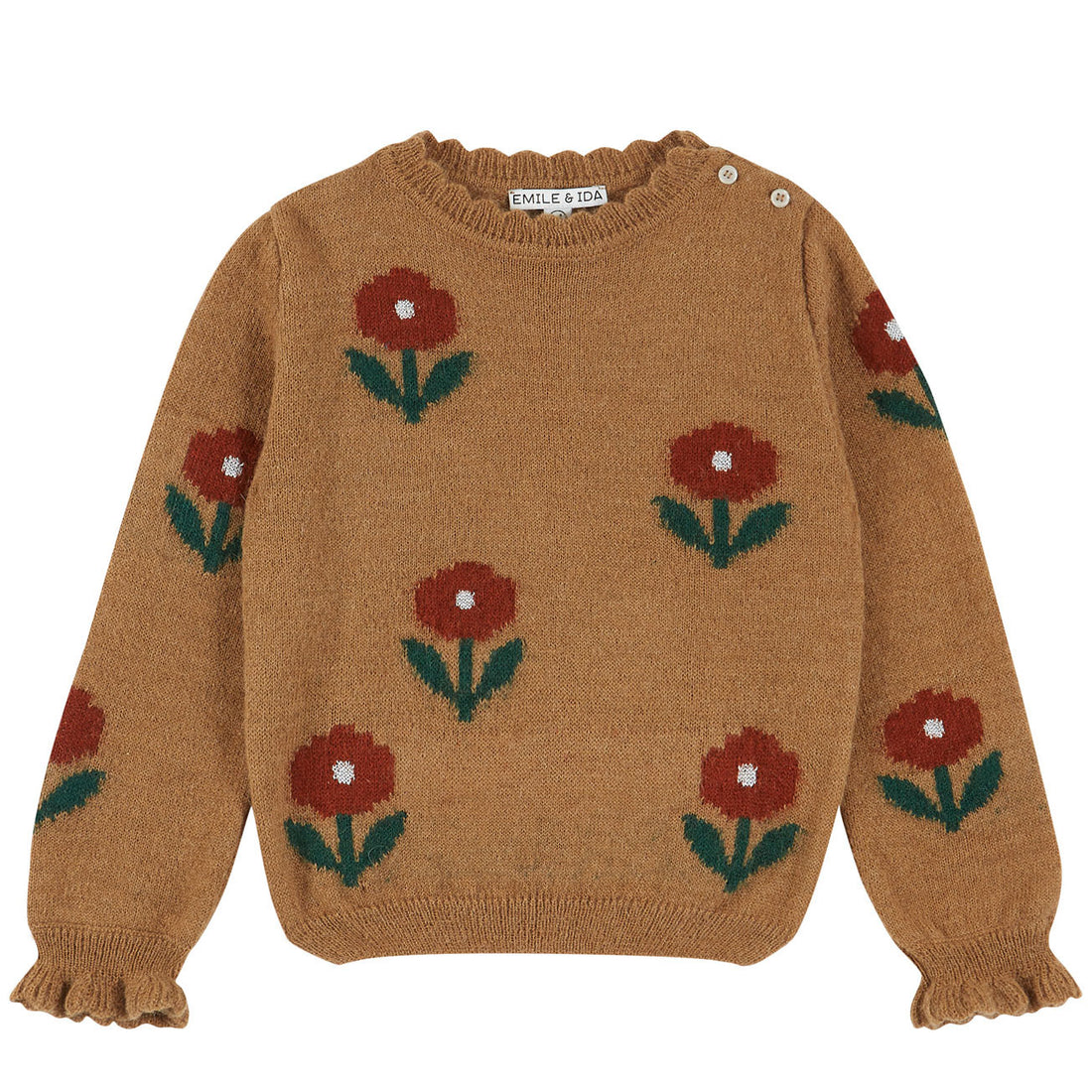 Emile et Ida Beige Jacquard Flowers Pullover