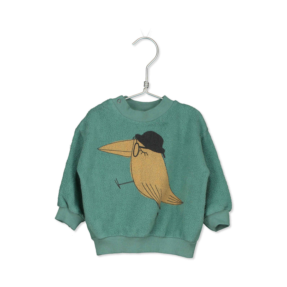 LotieKids Green Big Bird Hat Baby Teddy Sweatshirt