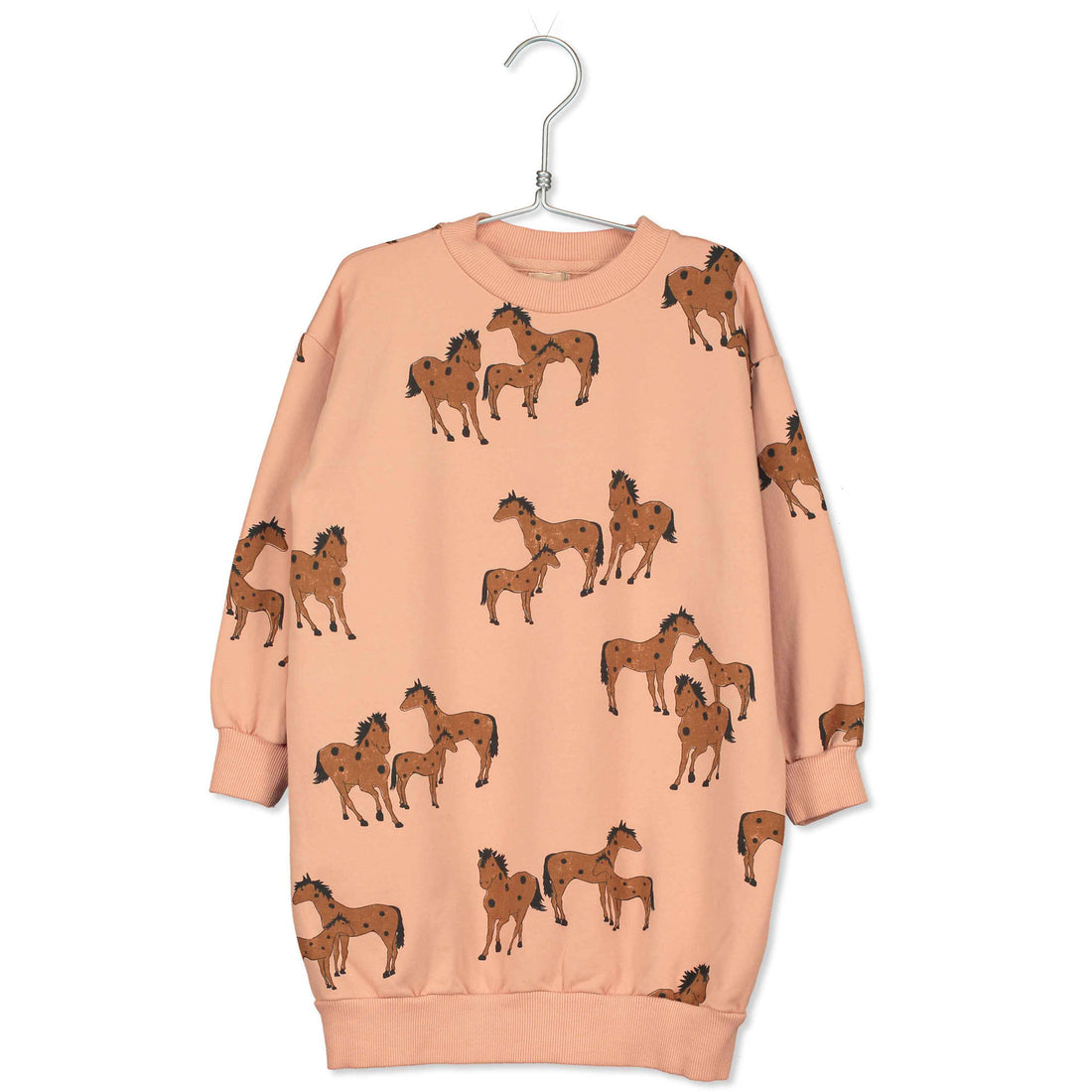 LotieKids Pale Pink Horses Long Sweatdress