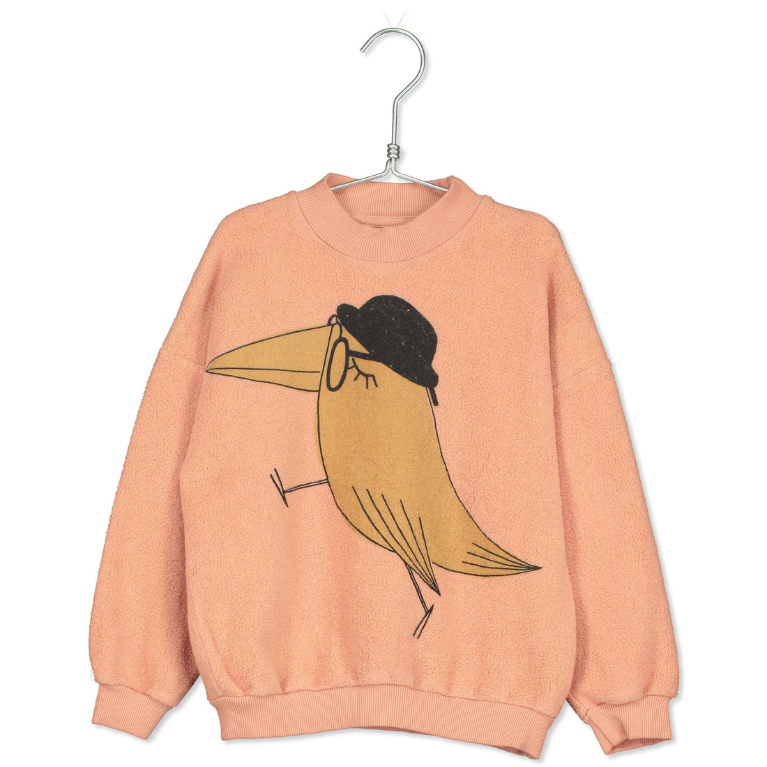 LotieKids Pale Pink Big Bird Hat Teddy Sweatshirt