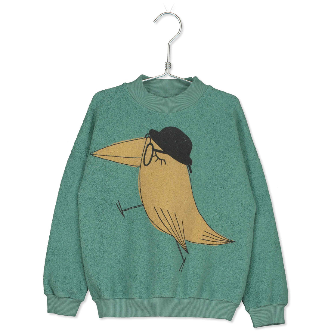 LotieKids Green Big Bird Hat Teddy Sweatshirt