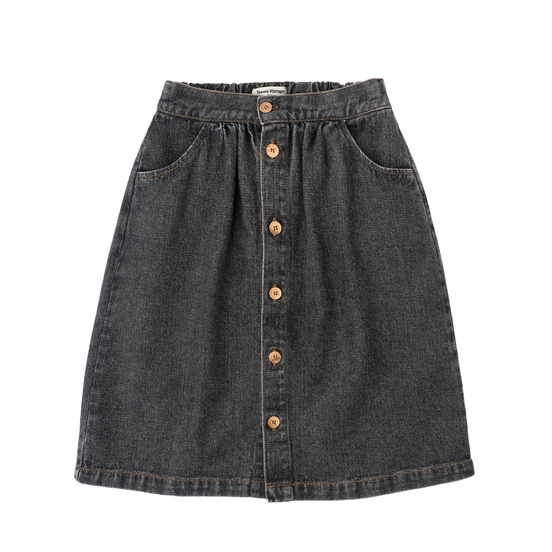 Tocoto Vintage Midi Denim Black Skirt