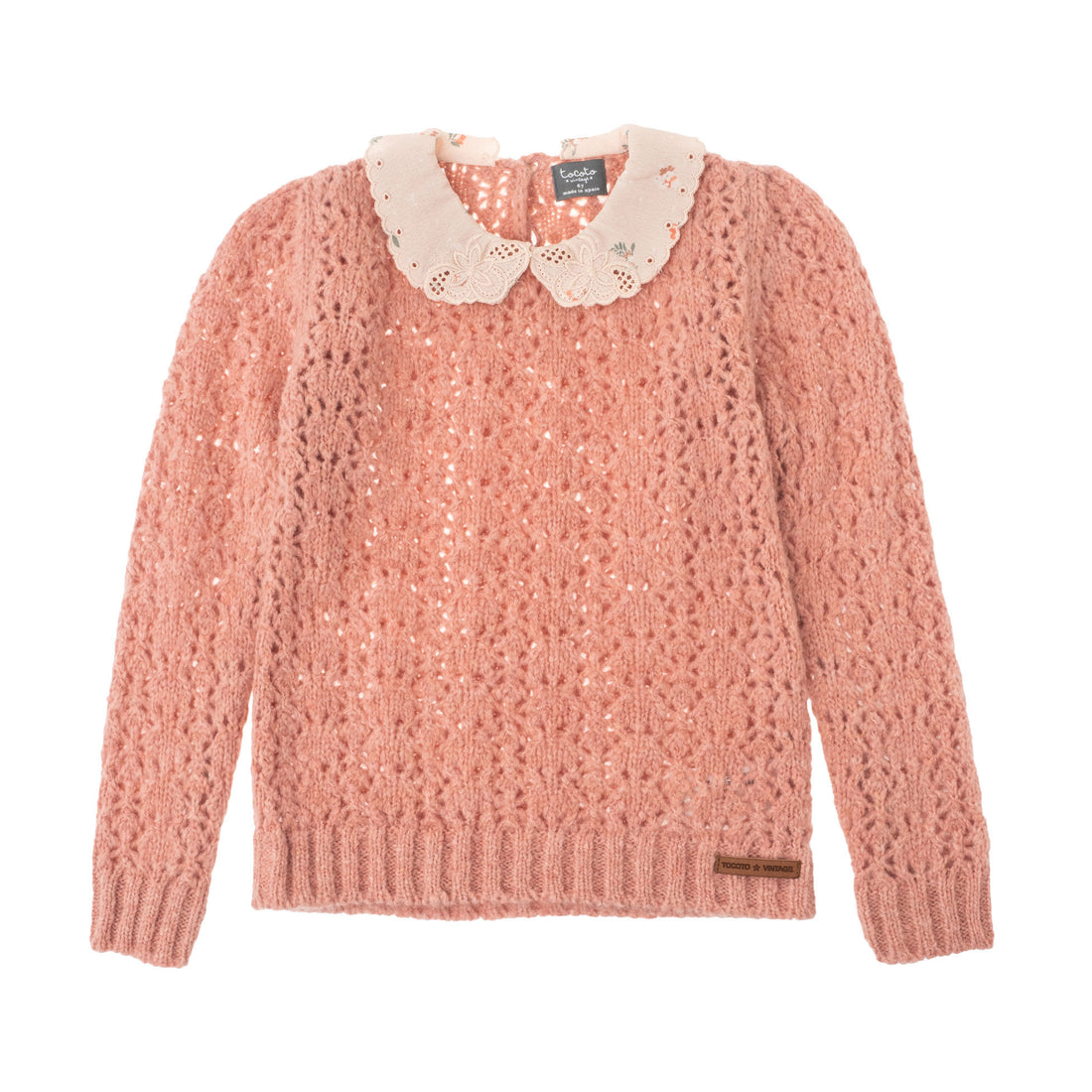 Tocoto Vintage Pink Knit Flower Embroidery Openwork Sweater