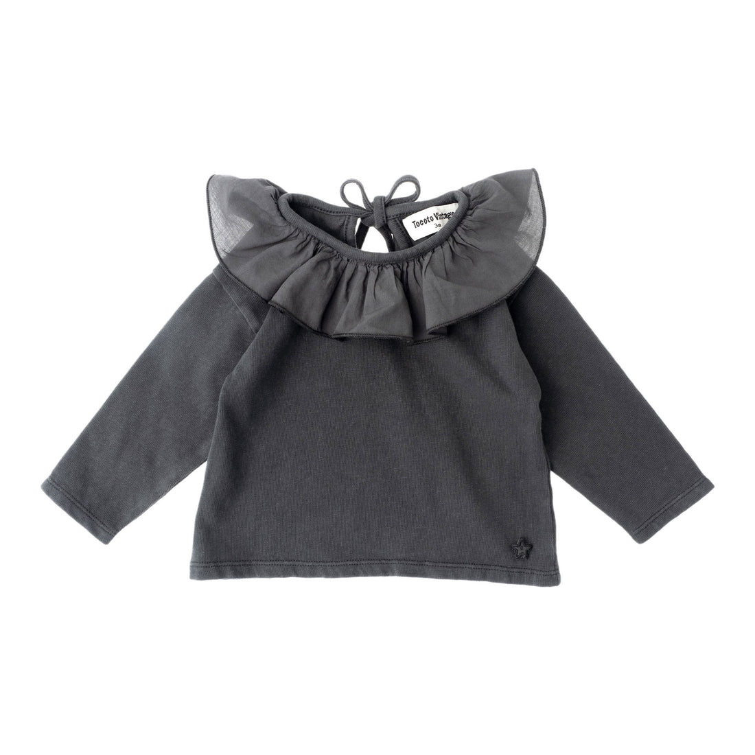 Tocoto Vintage Dark Grey Ruffle Neck Baby T-Shirt