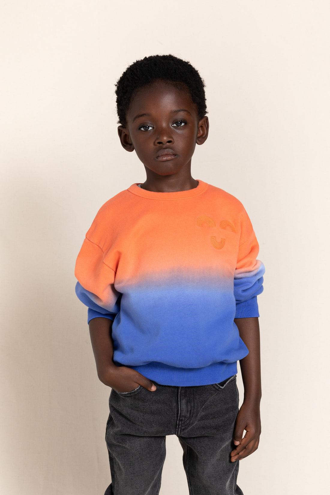 Finger in the Nose Wave Pop Orange Dip Dye Crew Neck Sweatshirt