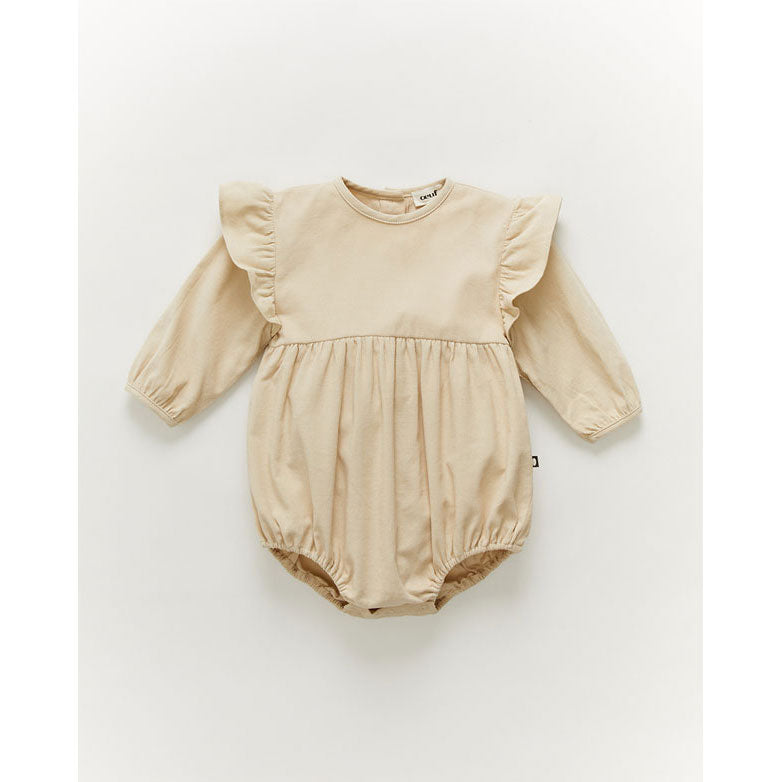 Oeuf Ruffle Sleeve Romper-Bright Beige