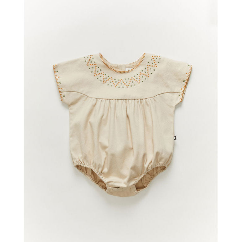 Oeuf Cross Stitch Romper-Bright Beige