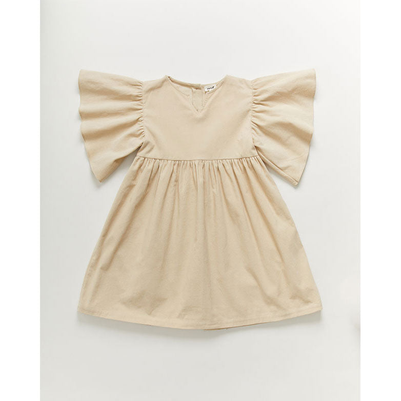 Oeuf Flutter Sleeve Dress-Bright Beige