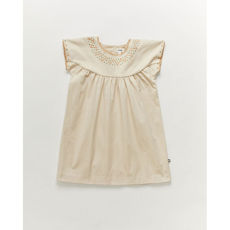 Oeuf Cross Stitch Dress-Bright Beige