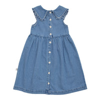 WYNKEN Mid Wash Denim Fancy Collar Sundress