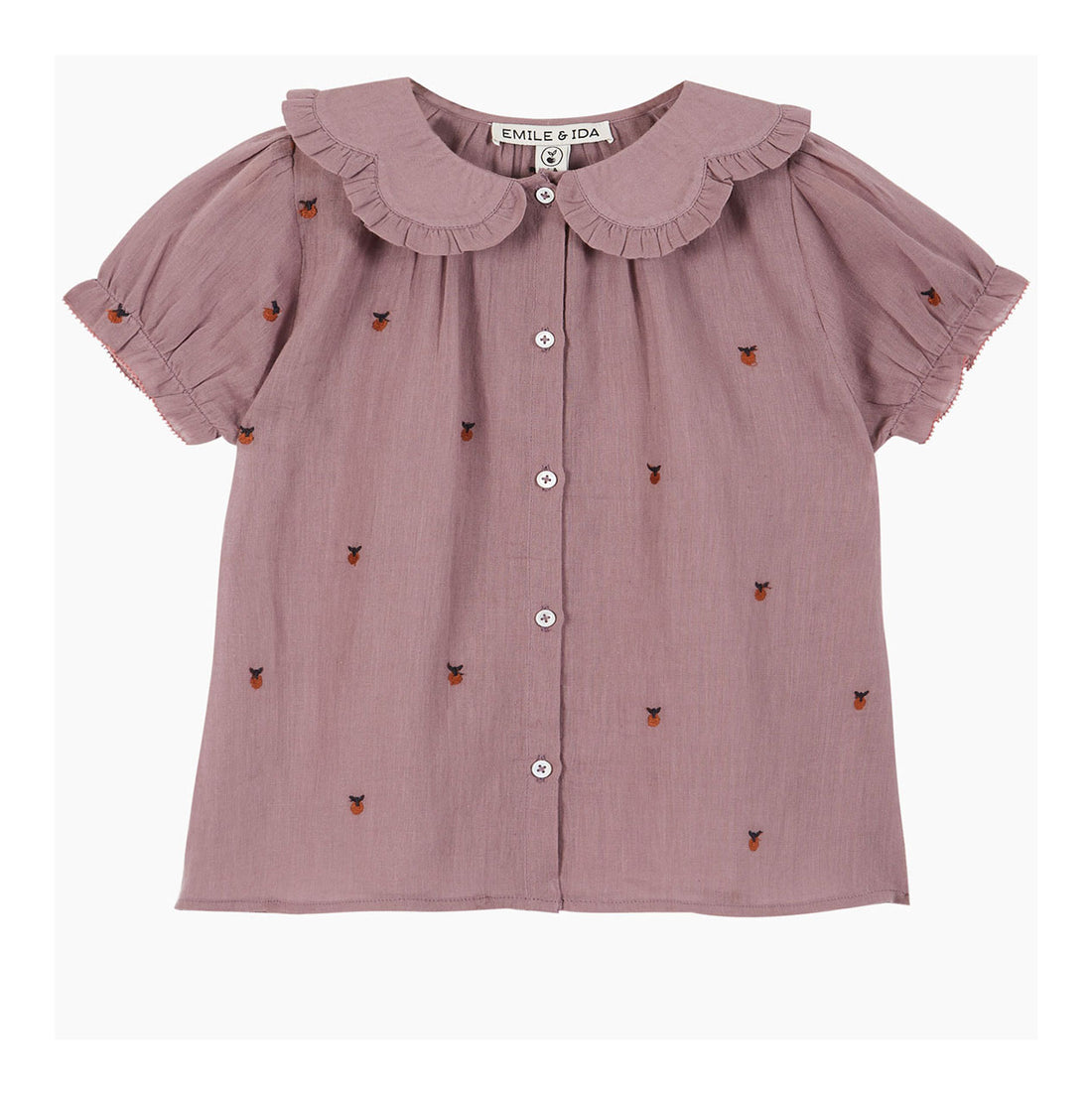 Emile et Ida Violet Embroidered Apple Collar Blouse