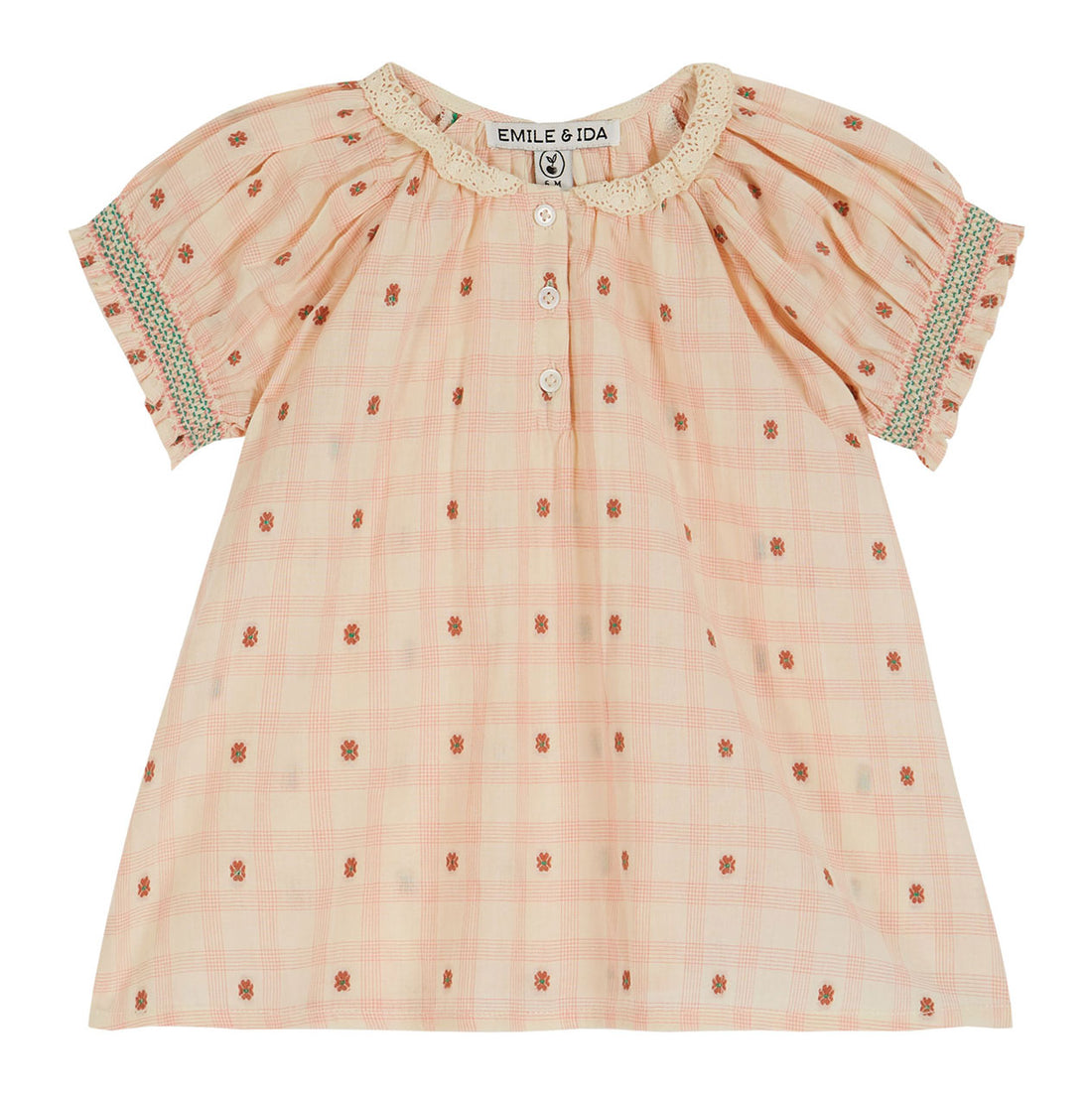 Emile et Ida Pink Flower Check Baby Dress