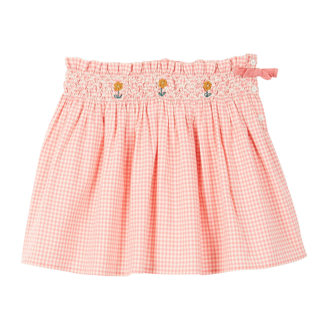 Emile et Ida Rose Gingham Smocked Skirt