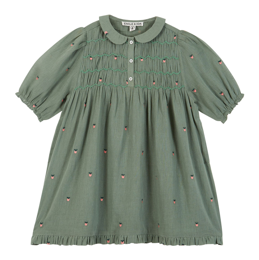 Emile et Ida Almond Apple Embroidered Smocked Dress