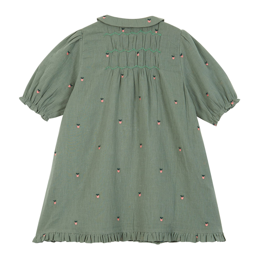 Emile et Ida Almond Apple Embroidered Smocked Dress