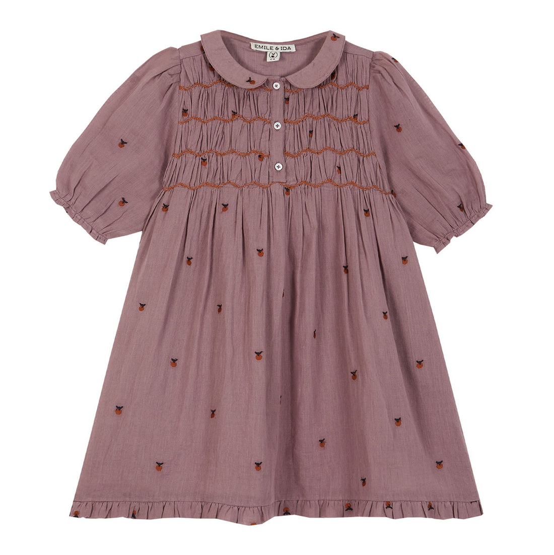 Emile et Ida Violet Apple Embroidered Smocked Dress