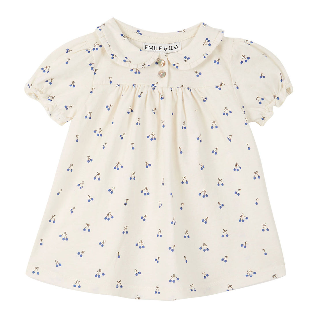 Emile et Ida Ecru Blue Cherries Baby Dress