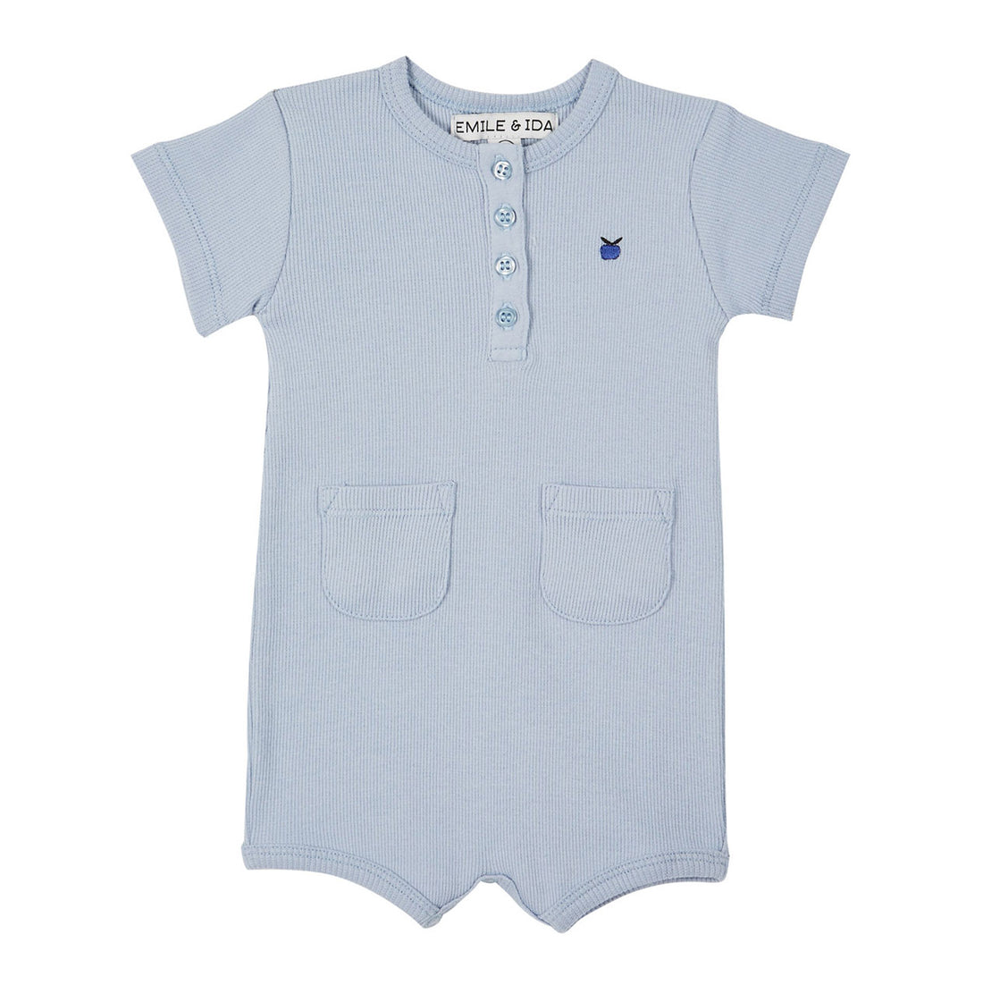 Emile et Ida Haze Blue Ribbed Romper