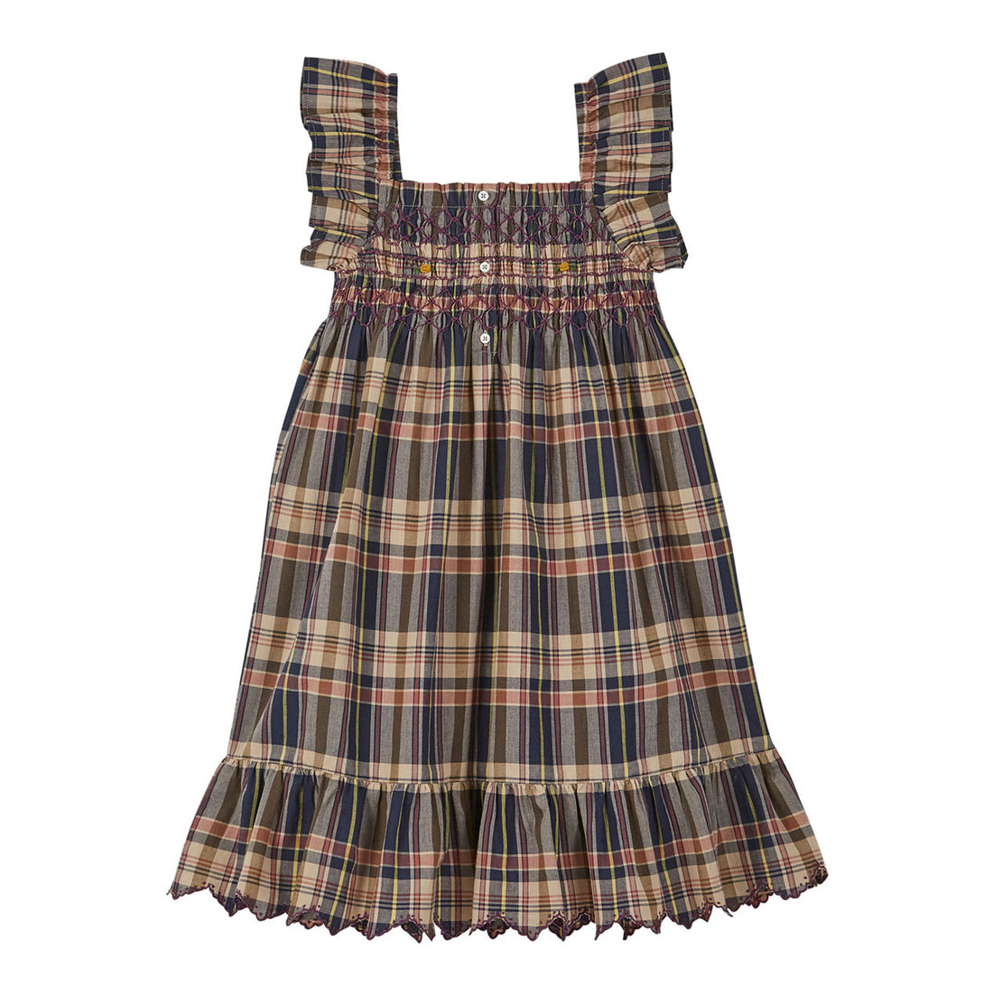 Emile et Ida Navy Plaid Smocked Maxi Dress