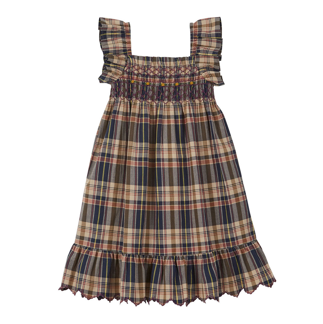 Emile et Ida Navy Plaid Smocked Maxi Dress