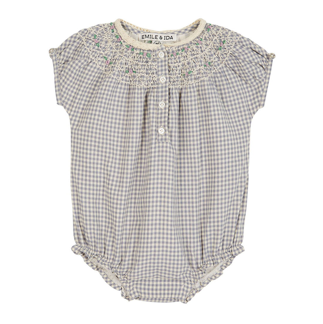 Emile et Ida Blue Gingham Smocked Romper