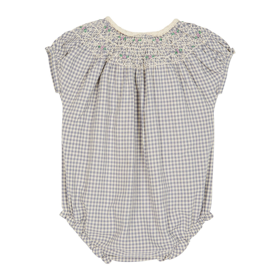 Emile et Ida Blue Gingham Smocked Romper