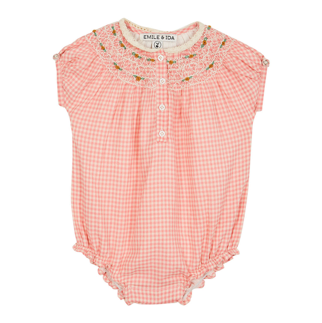 Emile et Ida Rose Gingham Smocked Romper