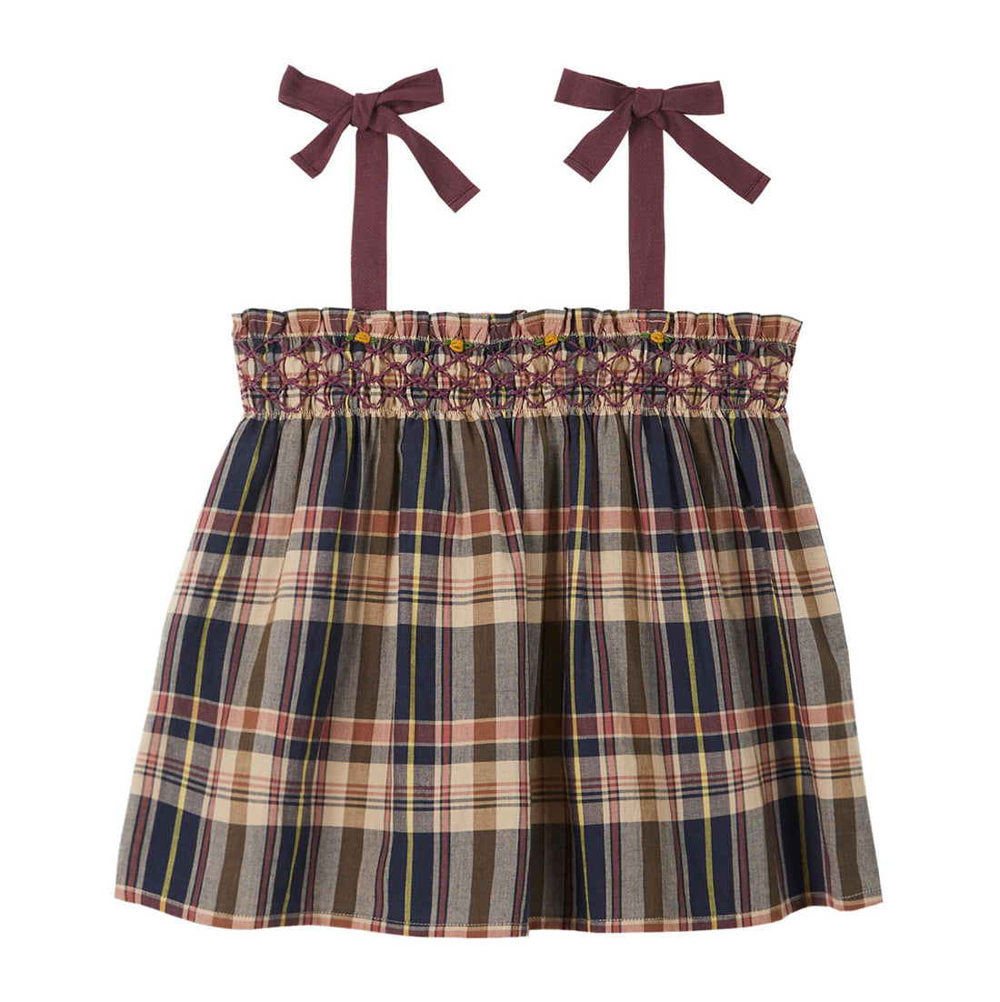 Emile et Ida Navy Plaid Smocked Baby Blouse