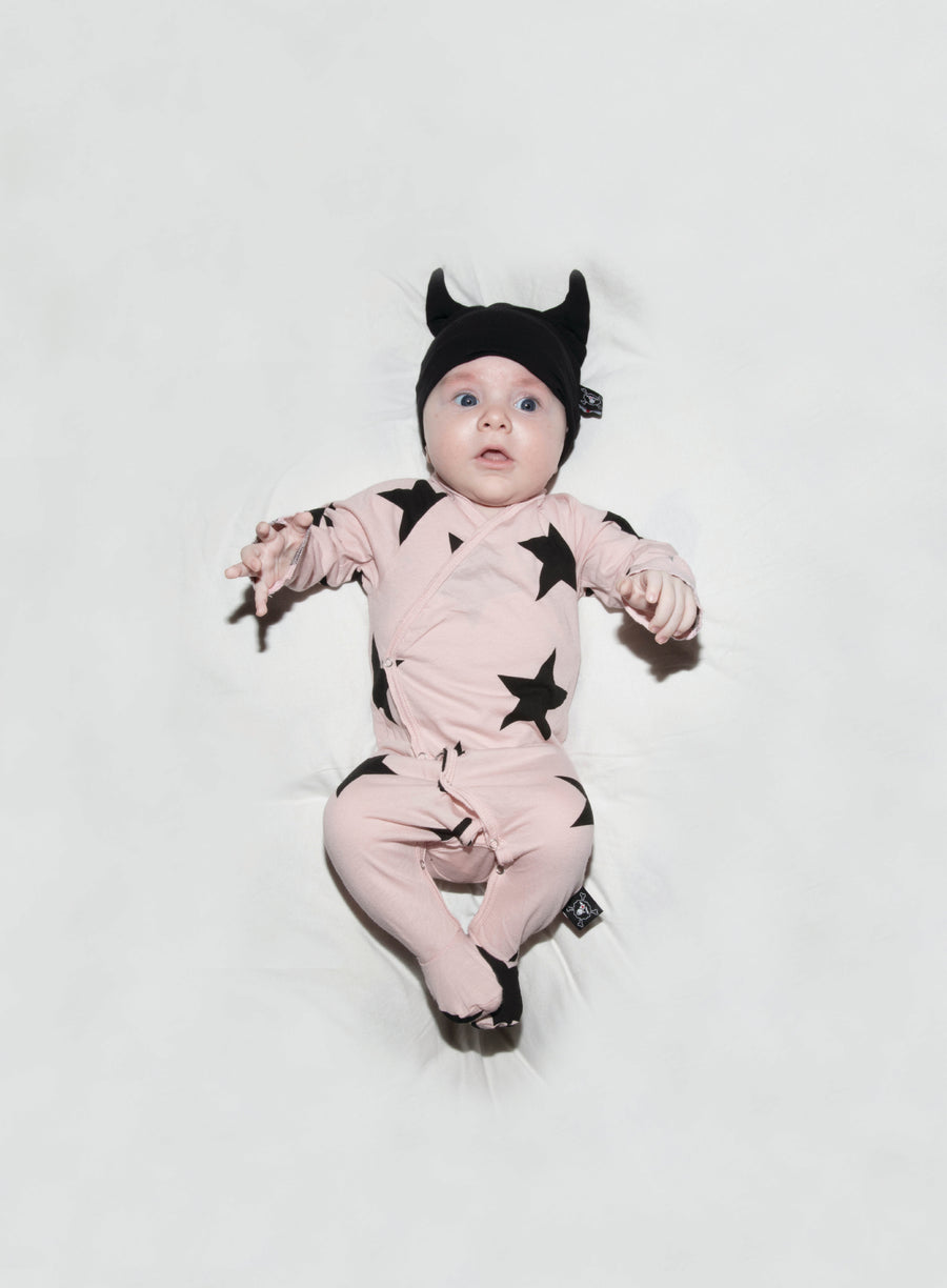 NUNUNU Powder Pink Star Footed Wrap Overalls